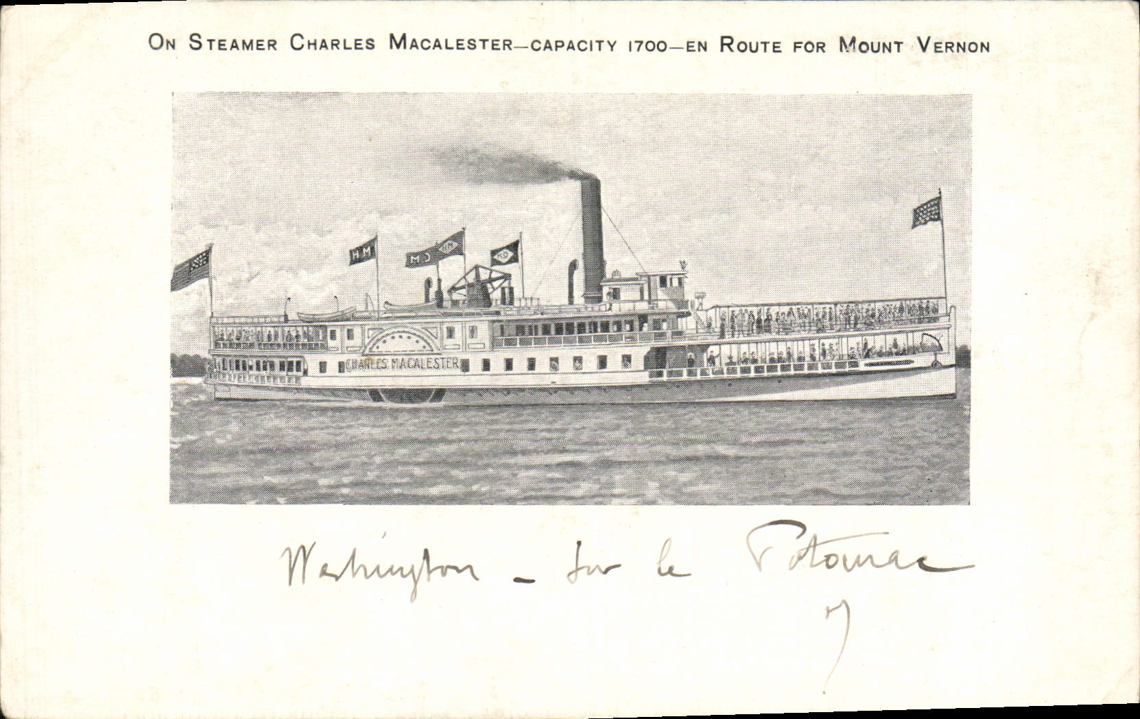 Steamer Charles Macalester — en route pour Mount Vernon — éditeur Lect Bros. & M.H.S. Co.