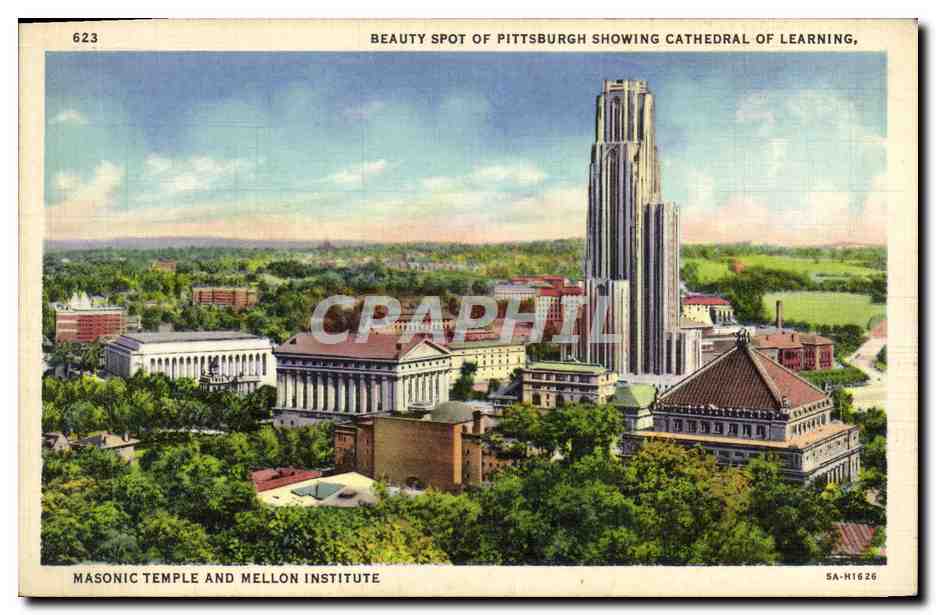 CPA Beauty Spot Of Pittsburgh Showing Cathedral Of Learning Masonic Temple and Mellon Insitute Franc Maconnerie Franc m