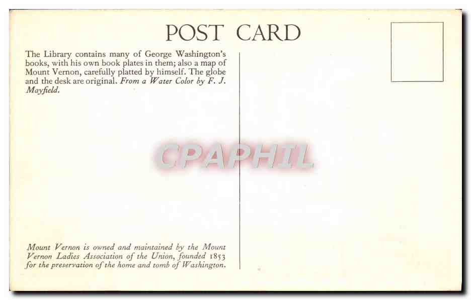 CPA The Library At Mount Vernon Bibliotheque Washington — Rückseite