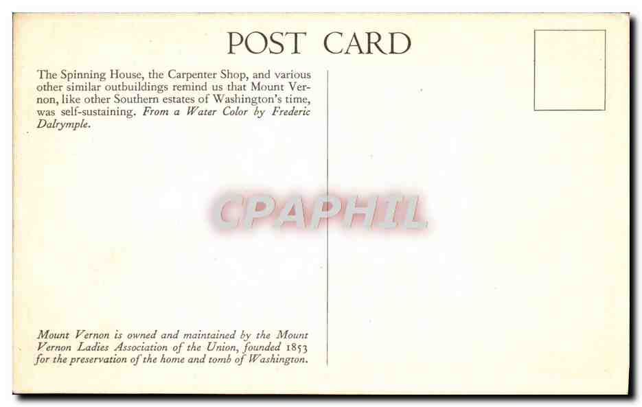 CPA Mount Vernon The Spinning House Carpenter Shop — Rückseite