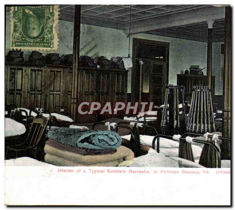 CPA Interior Of A Typical Soldiers Barracks At Fortress Monroe Va United States Army Militaria 