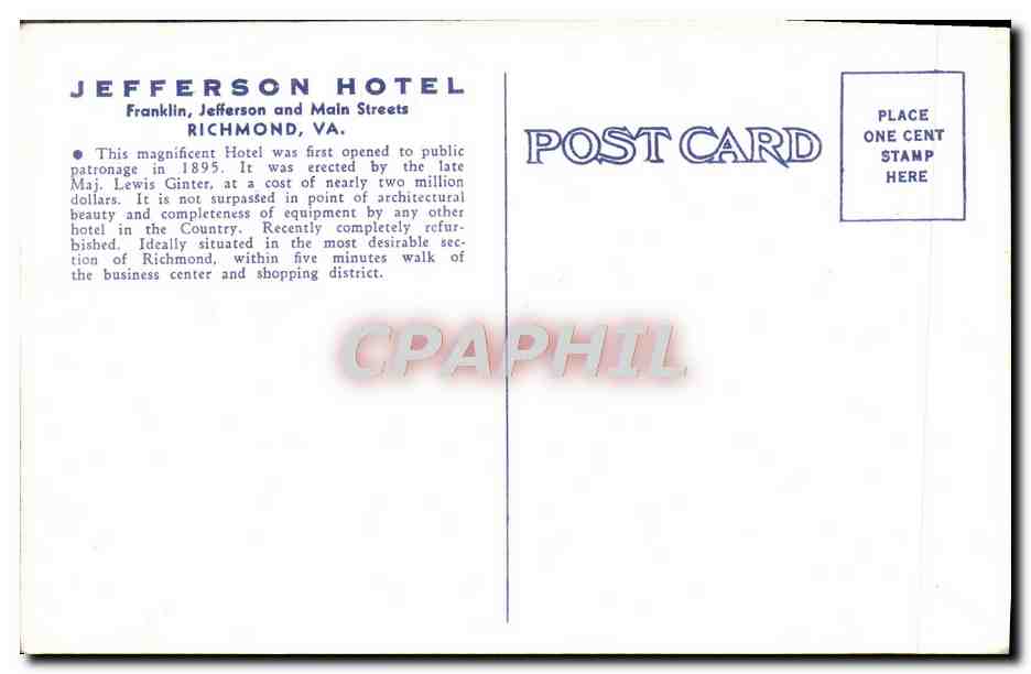 CPA Jefferson Hotel Franklin Street Richmond Va — Back