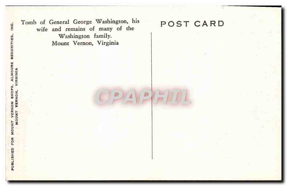 CPA Tomb Of General George Washington His Wife And Remains Of Many Of The Washington Family Mount Vernon Virginia — Rückseite