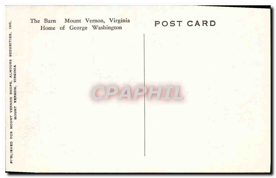 CPA The Barn Mount Vernon Virginia Home Of George Washington — Rückseite
