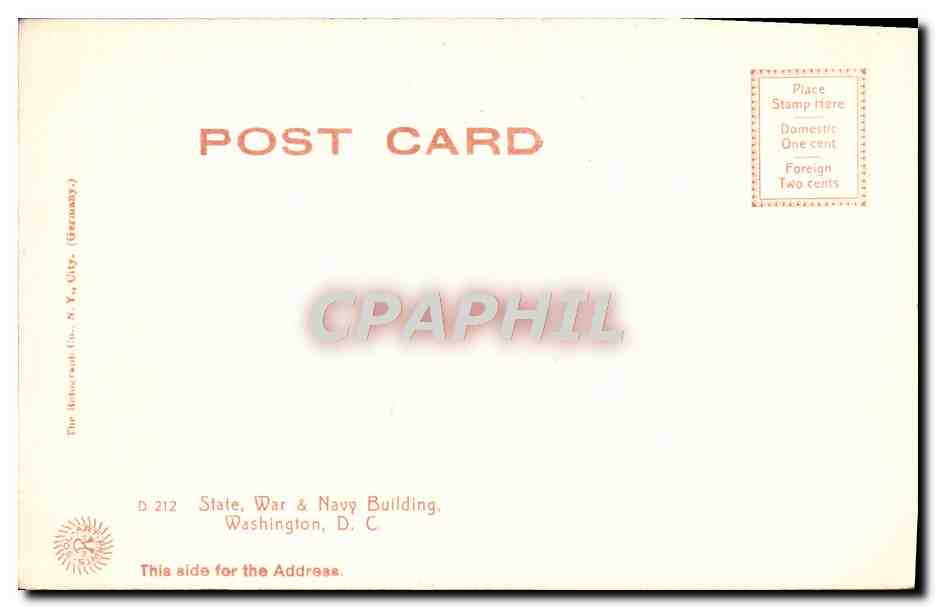 CPA State War Navy Building Washington D C Militaria — Rückseite