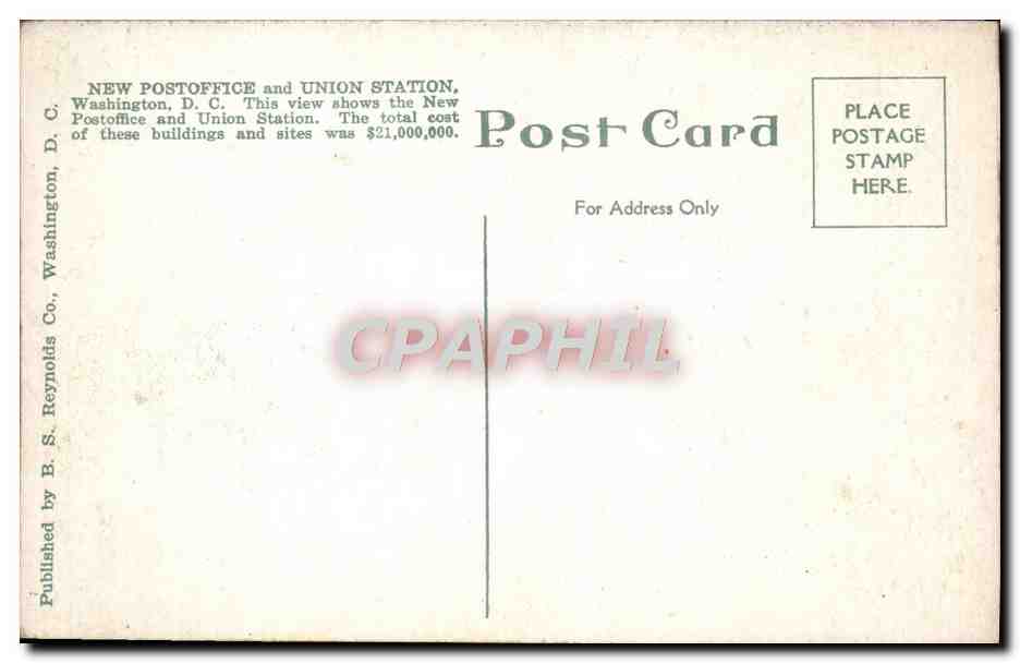 CPA New Postoffice And Union Station Washington D C — Rückseite