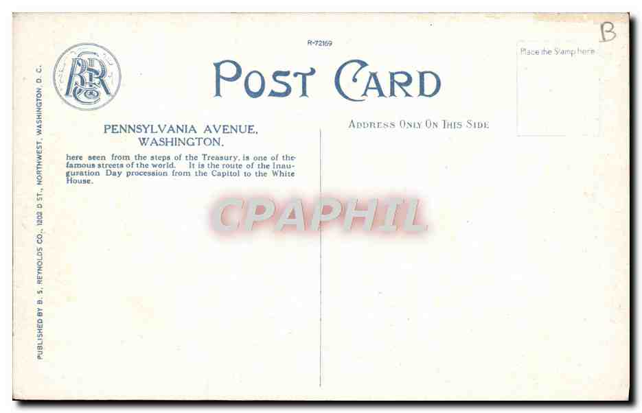 CPA Pennsylvania Avenue Washington D C Tramway — Rückseite