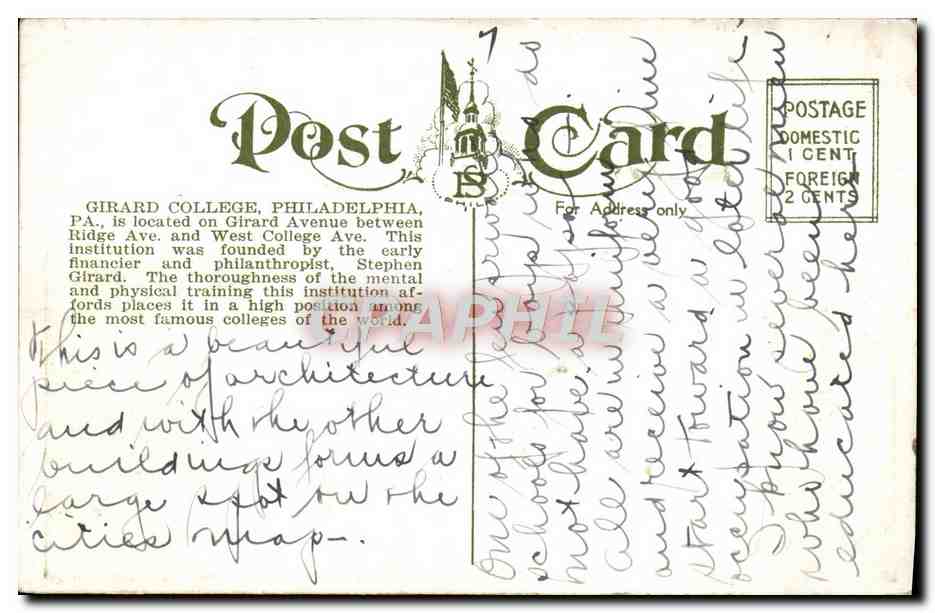 CPA Girard College Philadelphia Pa — Rückseite