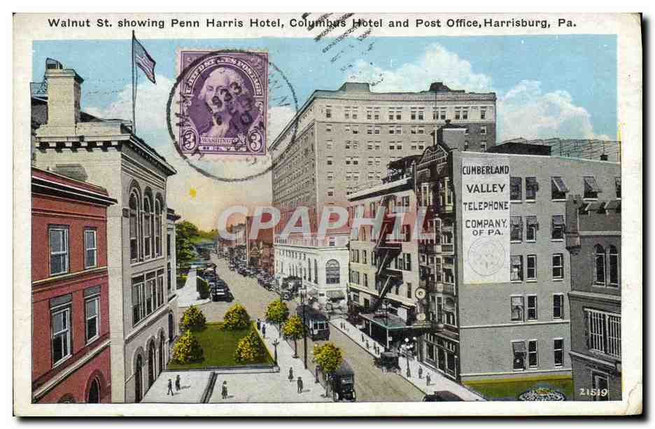 CPA Walnut St Showing Penn Harris Hotel Columbis Hotel And Post Office Harrisburg Pa