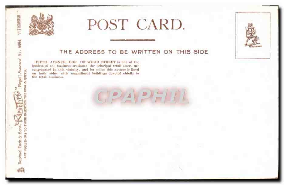 CPA Pittsburg Fifth Avenue cor of Wood St Tramway — Back