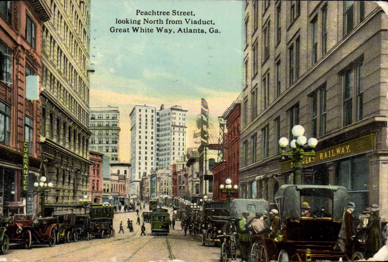 CPA Peachtree Street Looking North From Viaduct Great White Way Atlanta Ga