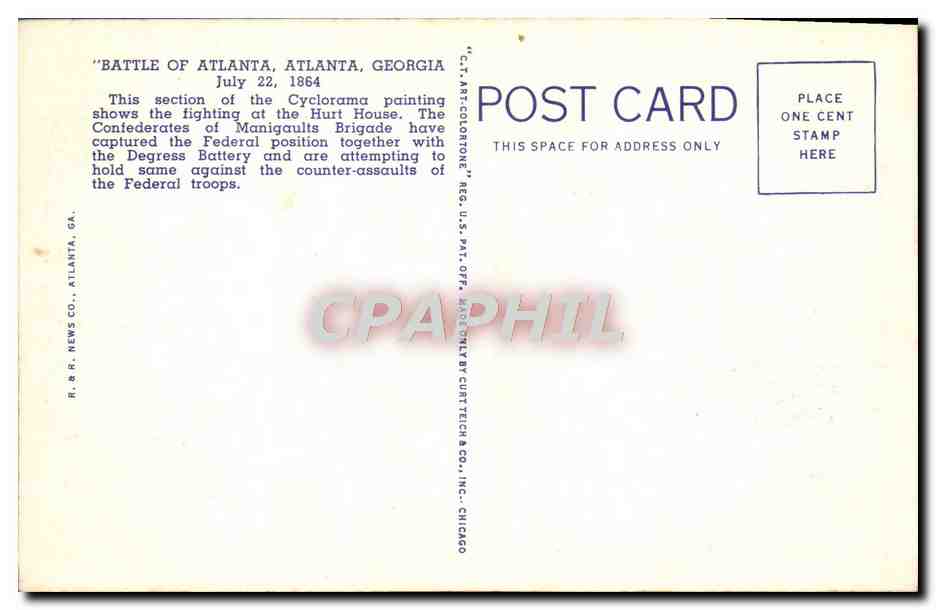 CPA Battle Of Atlanta Cyclorama Building Atlanta Ga Militaria — Back