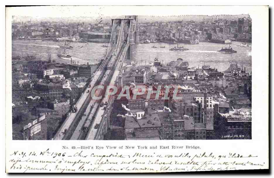 CPA Bird's Eye View Of New York and East River Bridge