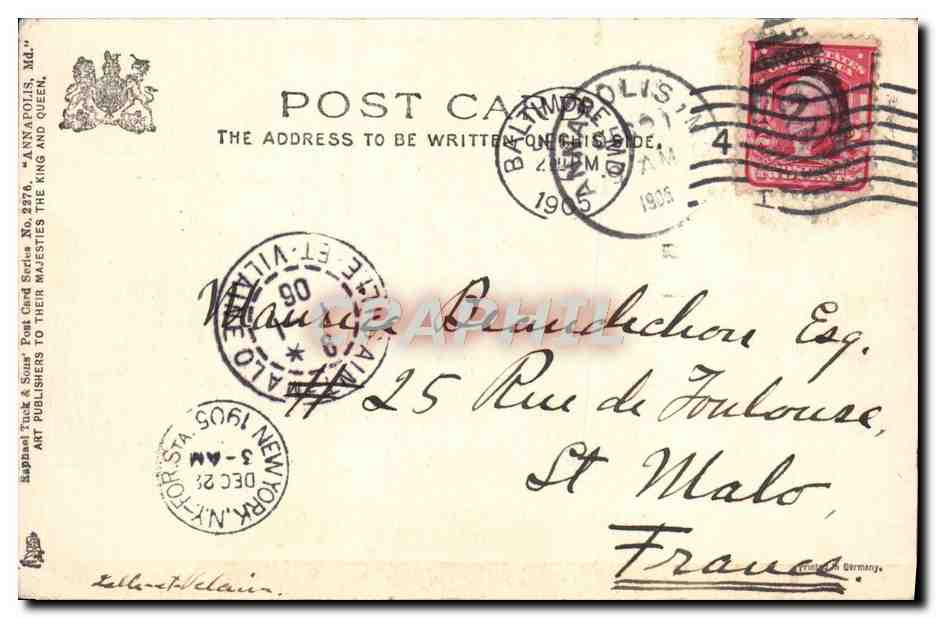 CPA Annapolis Marine Barracks And Officers Quarters Militaria — Back