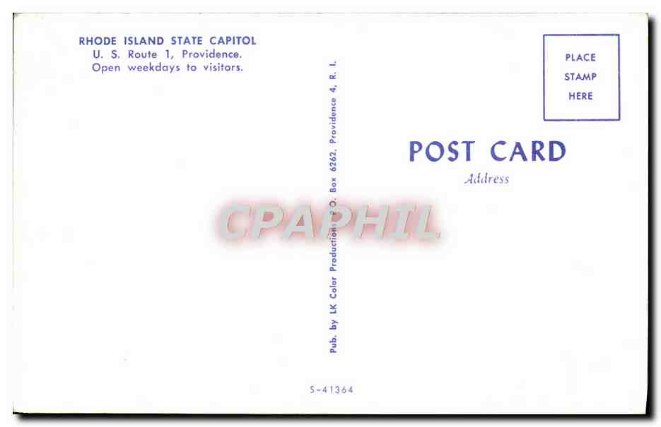 CPA Rhode island State Capitol U S Route Providence Open Weekdays To Visitors — Rückseite