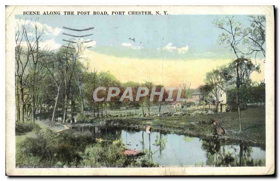 CPA Scene Along The Post Road Port Chester N Y
