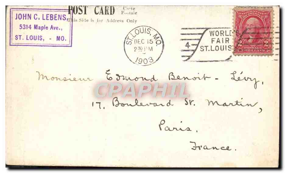 CPA Eglise Souvenir Post Card Co St Louis — Back