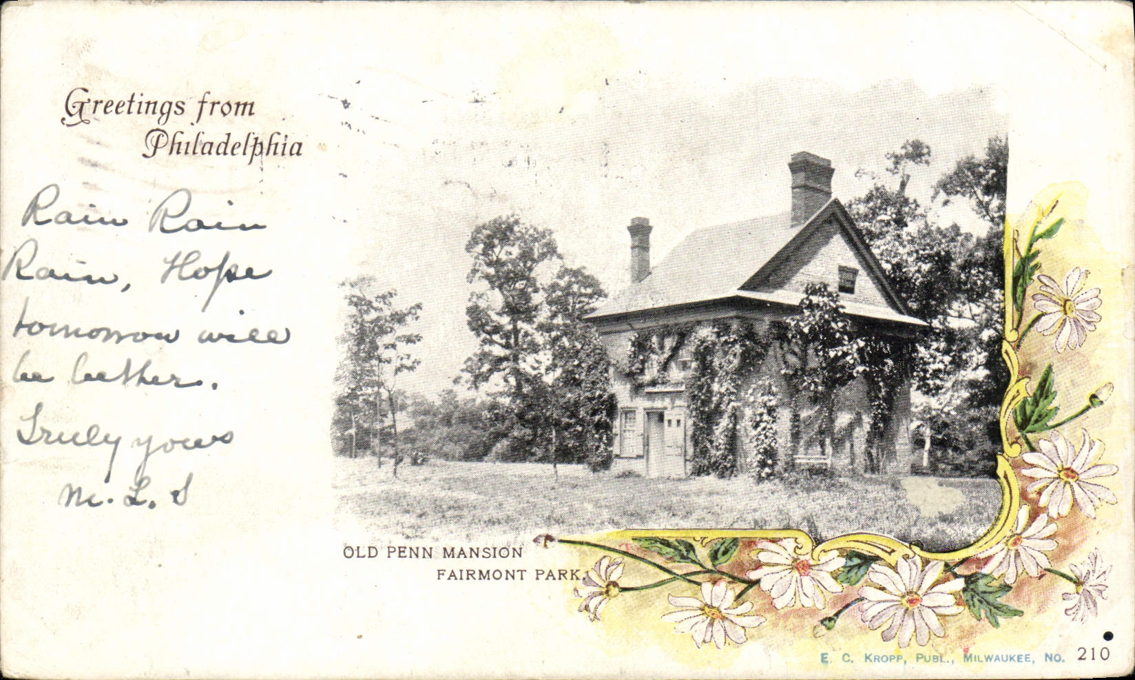 CPA Greetings From Philadephia Old Penn Masion Fairmont Parks