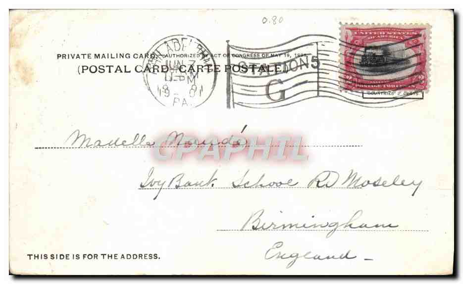 CPA Greetings From Philadephia Old Penn Masion Fairmont Parks — Rückseite