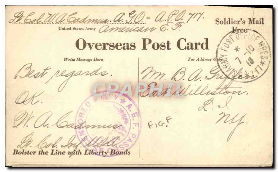 CPA We Eat Lots Of Chow Over Here And Liberty Bonds Pay For Militaria — Rückseite