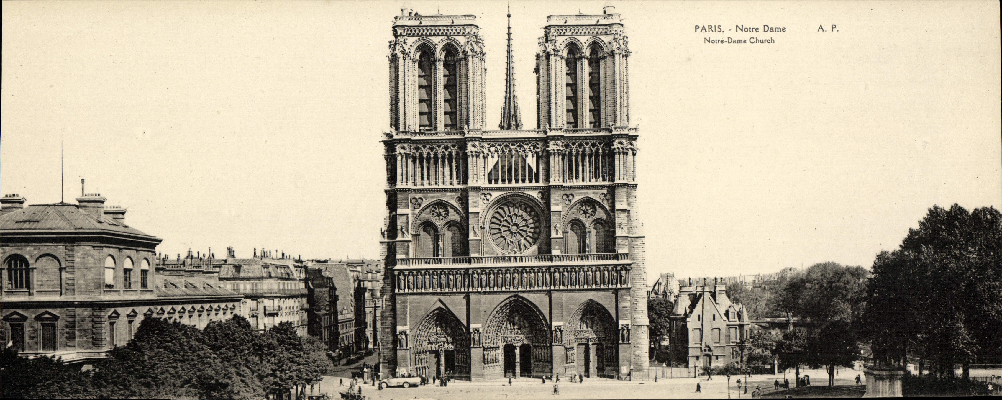 Parijs - Kathedraal Notre-Dame — panoramische weergave — A.P.