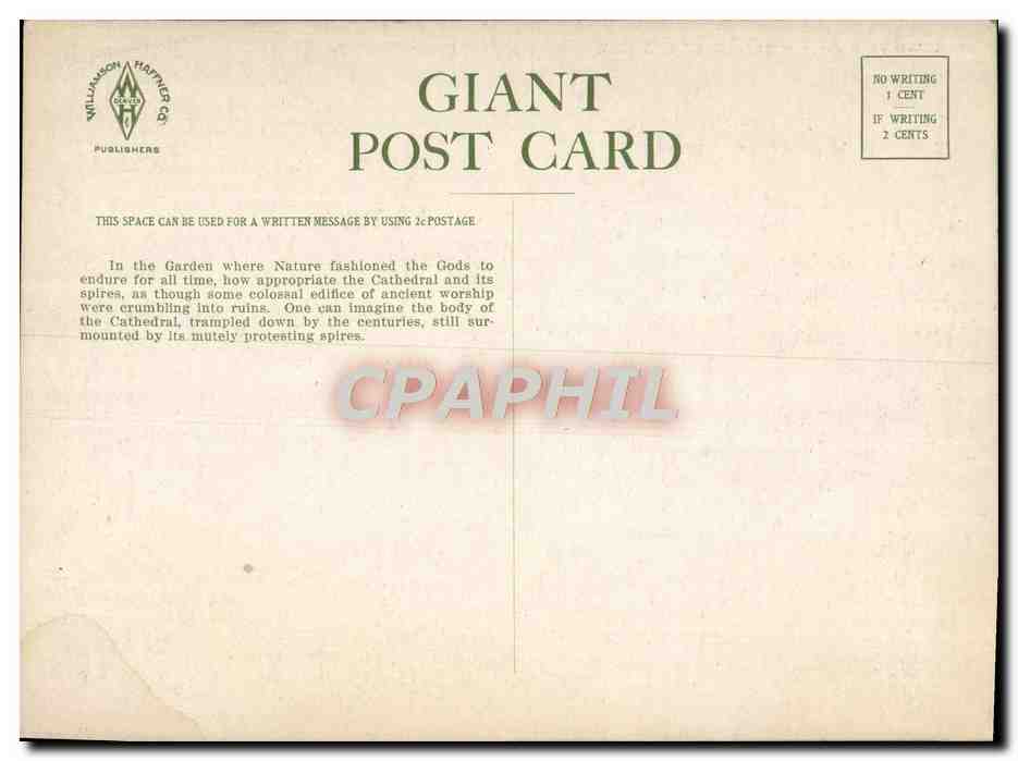 Cathedral Spires, Garden of the Gods — Williamson & Haffner Co. n°25 — Verso