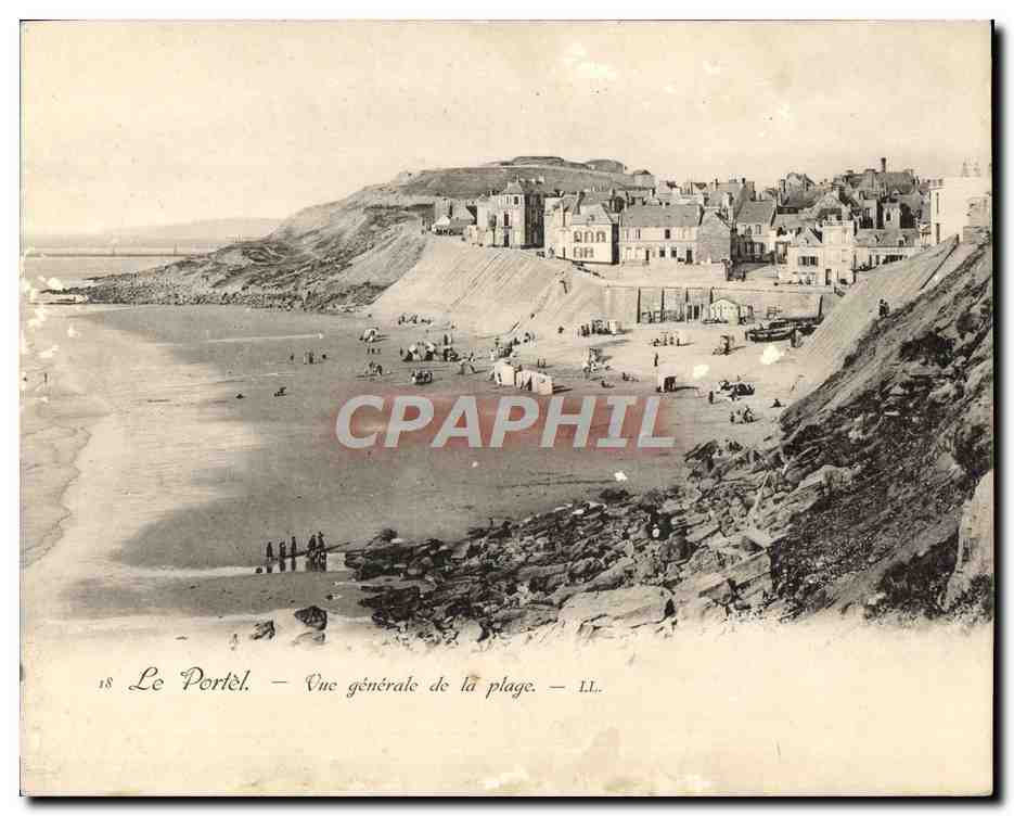 Tarjeta postal antigua Grand Format Le Portel Vista General de la Playa 17 * 13,5 cm