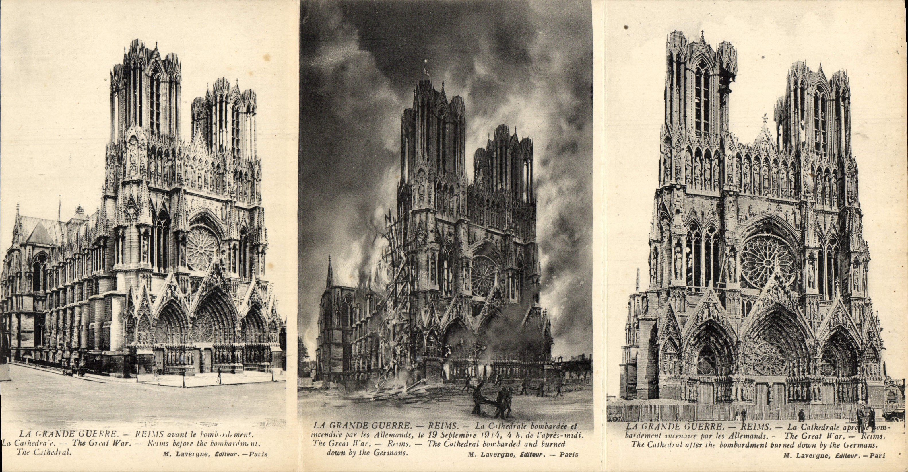Reims — La Cathédrale avant, pendant et après le bombardement — M. Lavegune, Éditeur — Paris