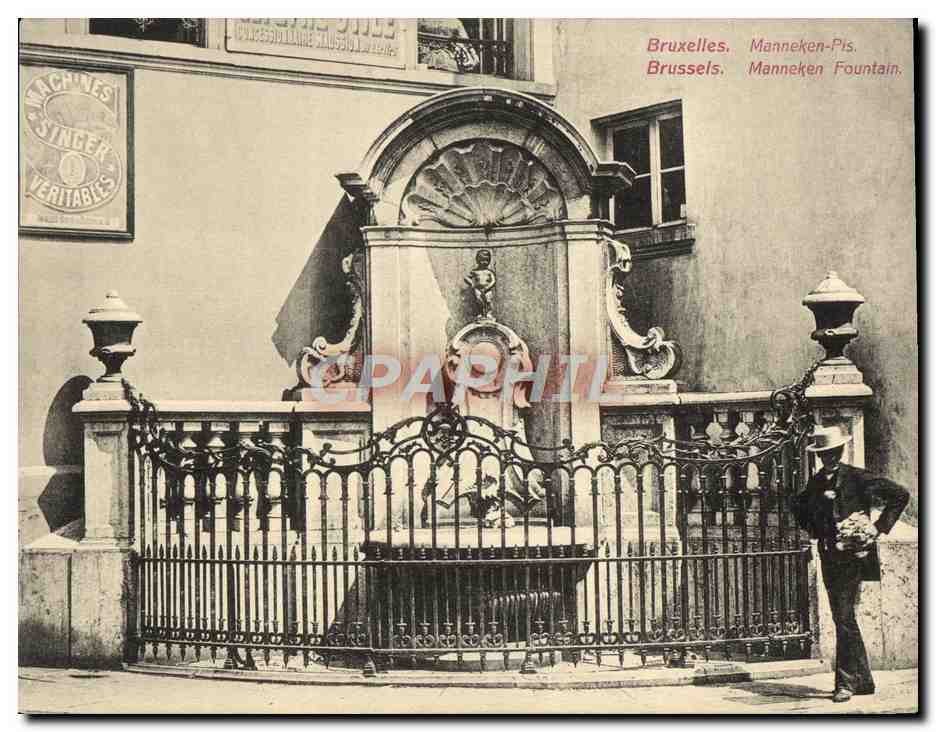 CPA Grand Format Bruxelles Manneken Pis Publicite Machines Singer 18 * 14 cm 
