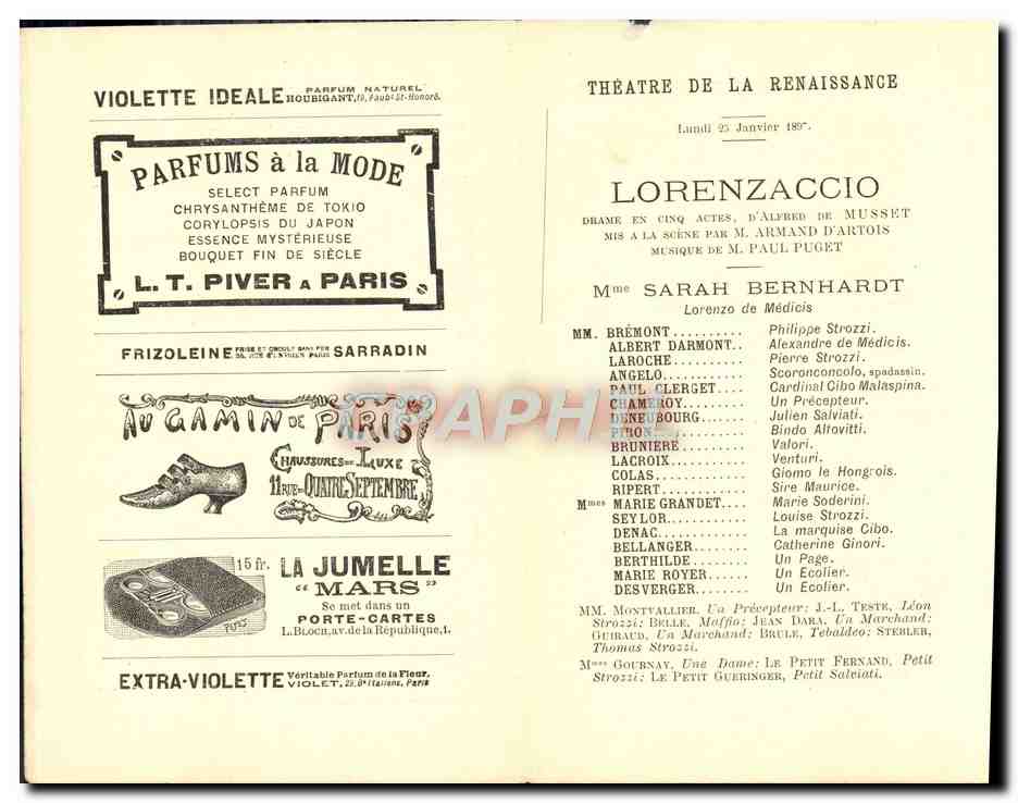 Livret de Theatre L'illustration Drame Armand d'Artois Paul Puget Lorenzaccio Alfred de Musset Illustrateur Mucha — Rückseite