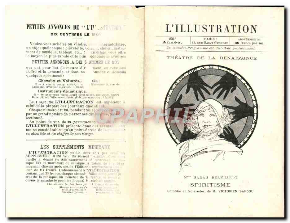 Livret de Theatre L'illustration Sarah Bernhardt Spiritisme Victorien Sardou Illustrateur Mucha
