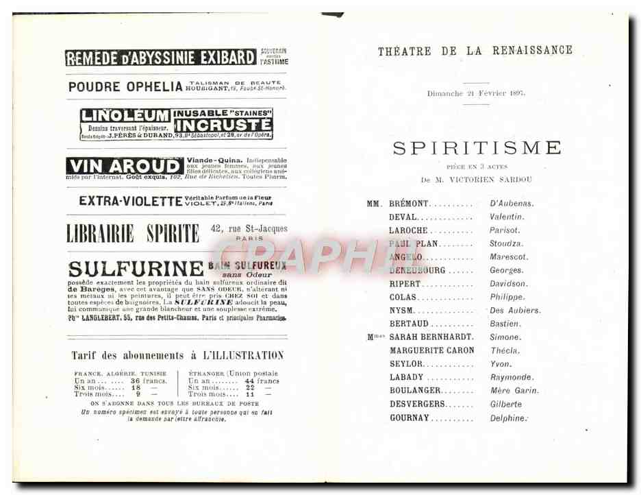 Livret de Theatre L'illustration Sarah Bernhardt Spiritisme Victorien Sardou Illustrateur Mucha — Rückseite