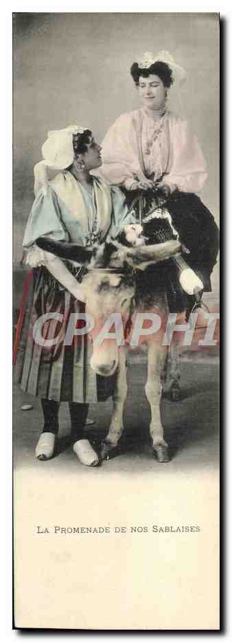 CPA Grand Format La Promenade De Nos Sablaises Folklore Ane Mule 28 * 9 cm