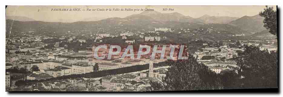 Antike Ansichtskarte Großformat Panorama von Nizza Blick auf Cimies und das Tal von Prise du Château 28 * 11 cm