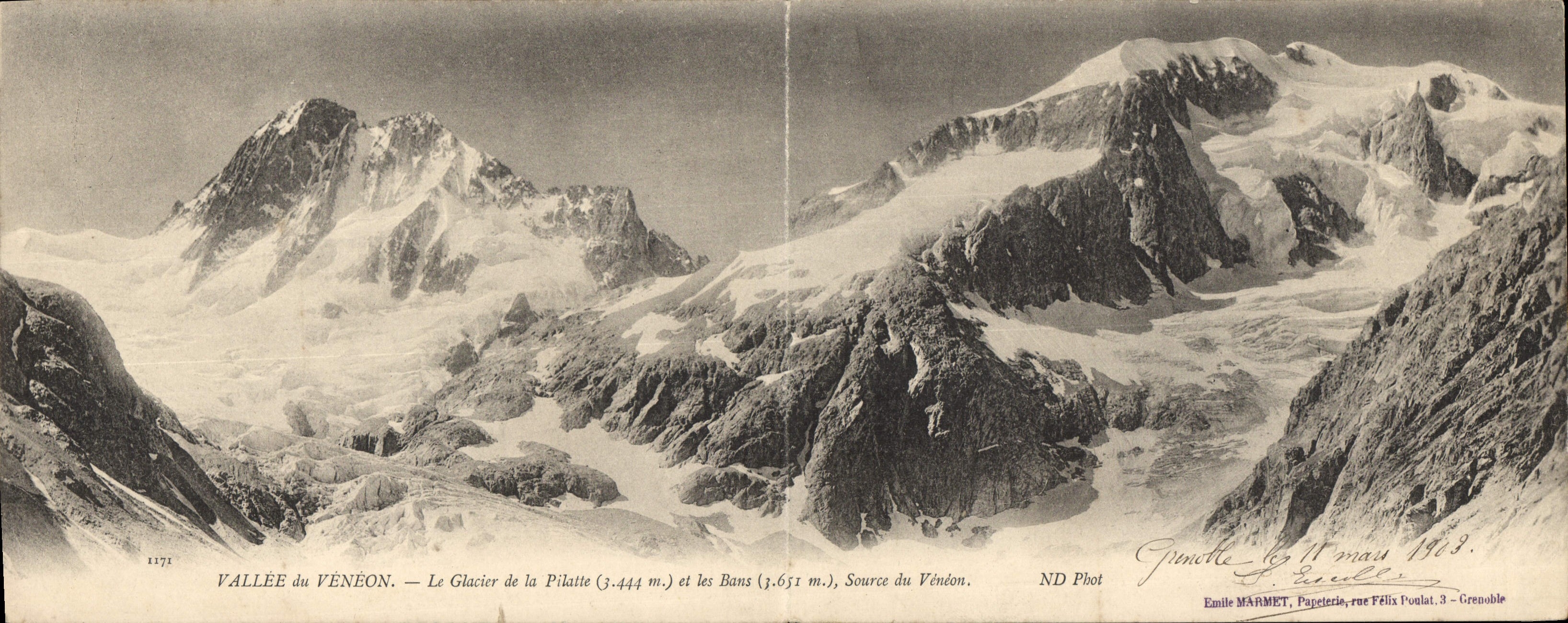 CPA Grand Format Vallee Du Veneon Le Glacier De La Pilatte et kes Bans Source du Veneon 28 * 11 cm