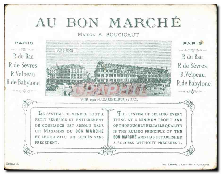 Au Bon Marché — Paris — Imp. A. Minot, 34, rue des Martyrs, Paris — Verso