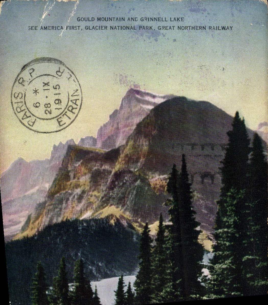 CPA Gould Mountain Anc Grinnell Lake See America First Glacier National Park Great Northern Railway