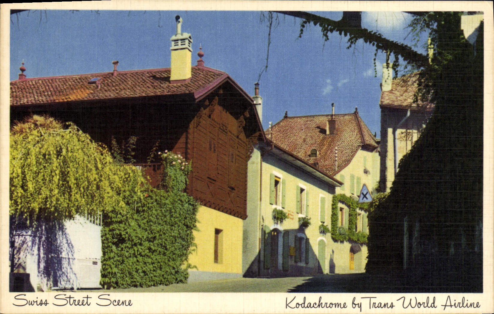 CPA Swiss Stret Scene Kodachrome By Trans World Airline TWA