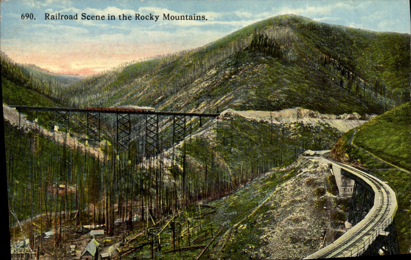 CPA Railroad Scene In The Rocky Mountains