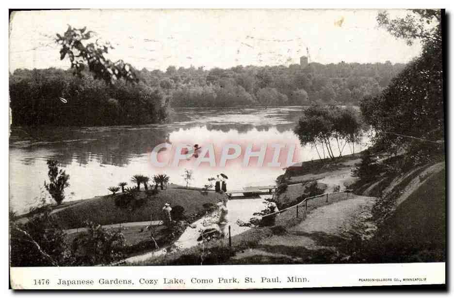 CPA Japanese Gardens Cozy Lake Como Park St Paul Minn