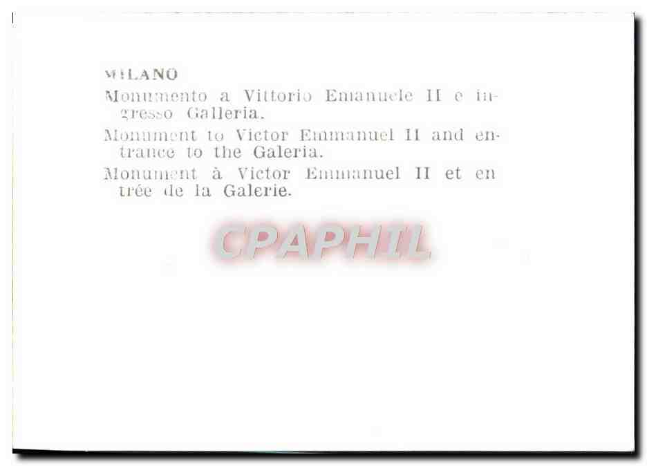 CPM Milano Monumento a Vittorio Emnanuele II e lagresso Galleria — Rückseite