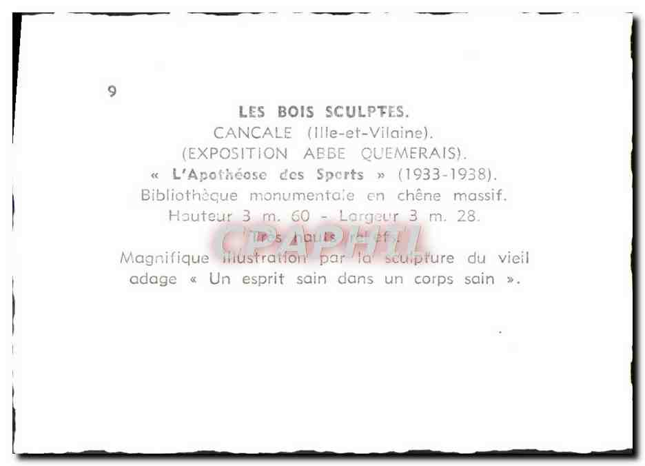 Bibliothèque monumentale en chêne massif — Exposition des Sports, Cancale (Ille-et-Vilaine) 1933-1938 — éditeur CPAPHIL, n°9 — Verso