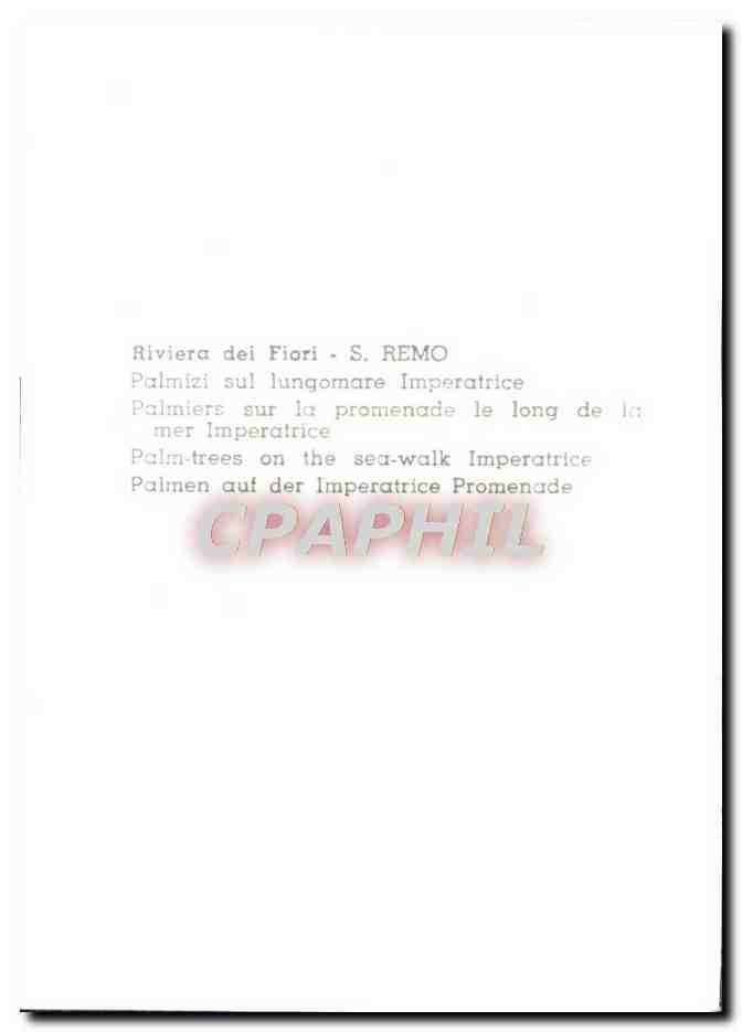 CPM Riviera dei Fiori Remo Palmizi sul Iungomare Imperatrice — Back