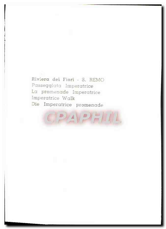 Riviera dei Fiori - S. Remo - Passeggiata Imperatrice — Verlag CPAPHIL, Seriennummer nicht sichtbar — Rückseite
