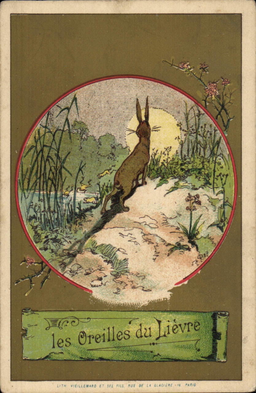 Chromo Les oreilles du lievre Lapin La Fontaine