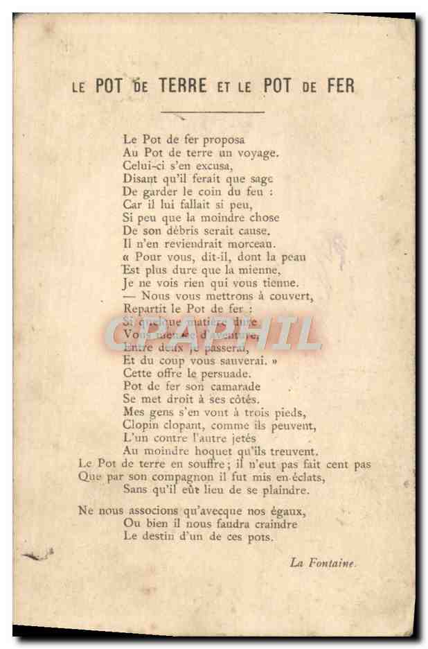 Chromo Le pot de terre et le pot de fer  — Rückseite