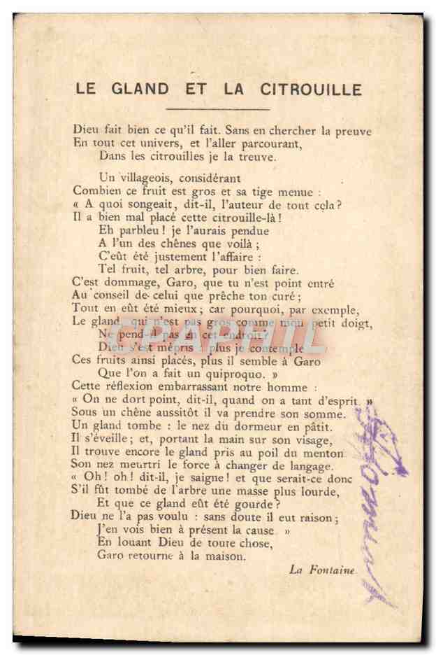 Chromo Le gland et la citrouille La Fontaine — Rückseite