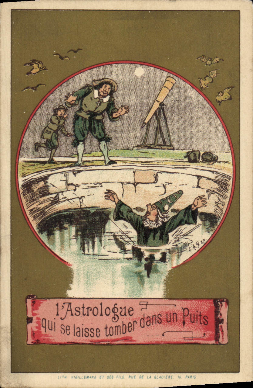 Chromo L'astrologue qui se laisse tomber dans un puits Astronomie Astrologie La Fontaine