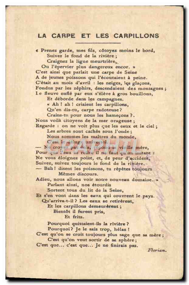 Chromo La carpe et les carpillons Poissons Florian — Rückseite