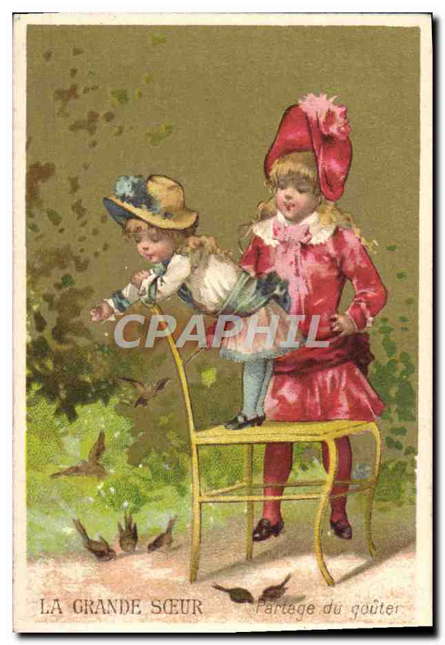 Chromo La grande soeur Pygmalion Bd Sebastopol Rue de Rivoli Rue St Denis Paris Partage du gouter Enfants
